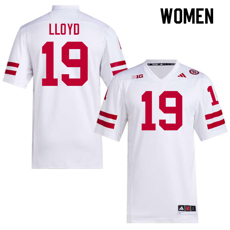 Women #19 Jaylen Lloyd Nebraska Cornhuskers College Football Jerseys Stitched Sale-White